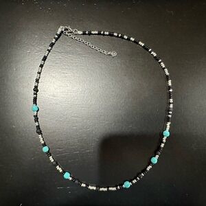 2/$15 19-23" Seed Bead Black Silver Turquoise‎ Necklace Choker Handmade